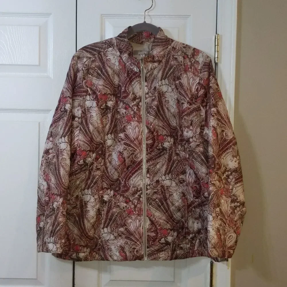 Chico's printed thin puffer jacket full zipper